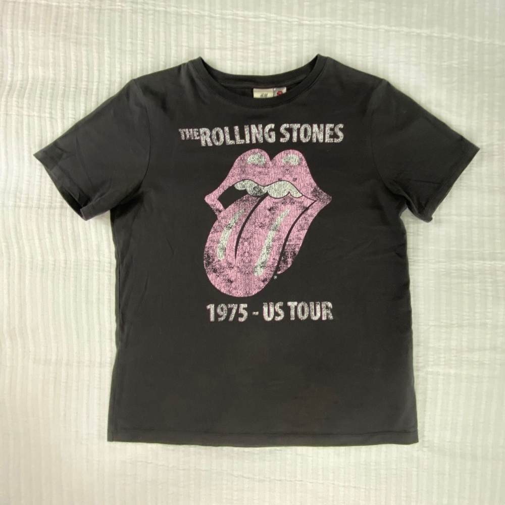 H&M The Rolling Stones Grey T Shirt 1975 US Tour Pink Band Tee Womens Small